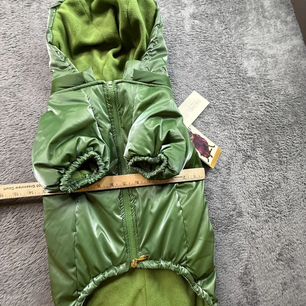 Rachel Zoe Pet Dog Puffer Jacket NWT XL Green Full Body Hooded Soft Fleece